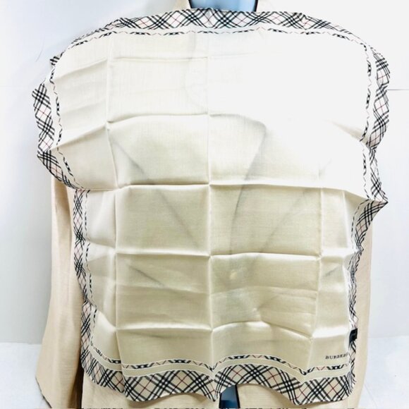 New Tag Men/Women Burberrys Miniscarf/handker 23"Cotton/Silk Beige Gray Nova(10 - Picture 9 of 9